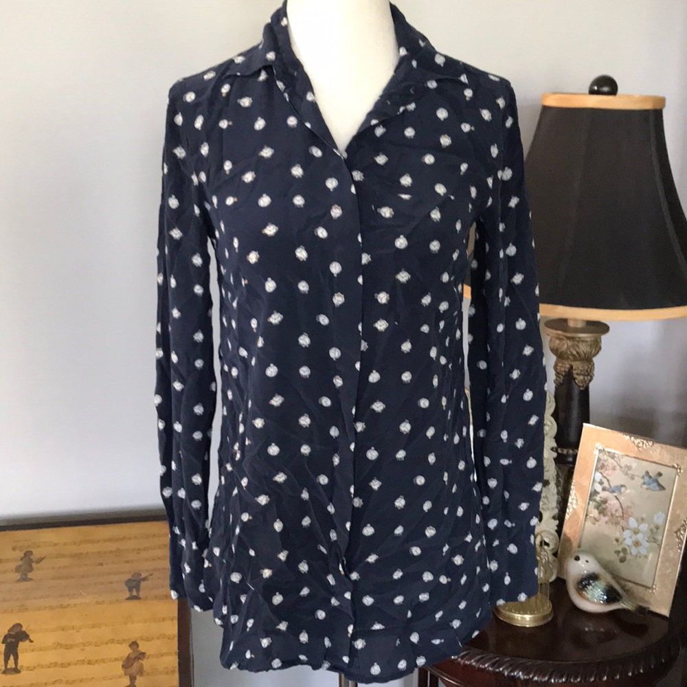 Final Price- J CREW 100% Silk Clock Print Blouse - Picture 3 of 9
